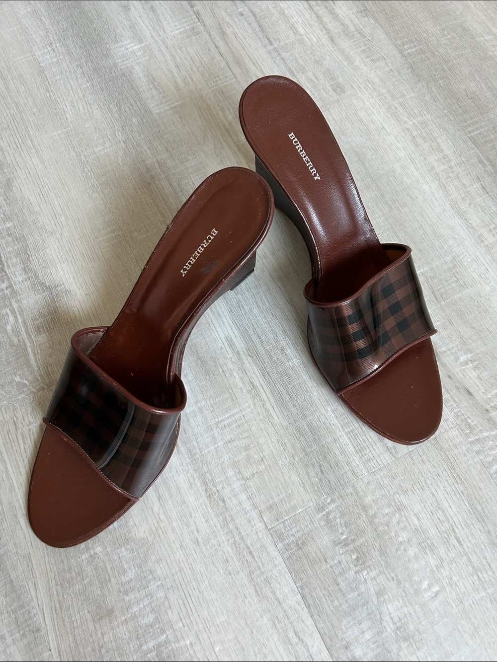 Burberry Brown Plaid Slide Mules Sz 41 1/2